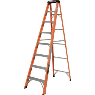 LITE Industrial Folding Fiberglass Step Ladder   8Ft., 250 Lb. Capacity, Grade