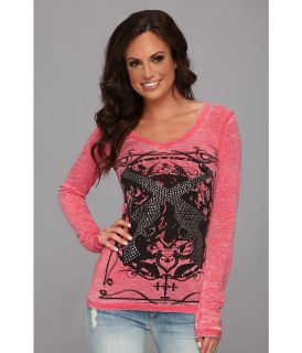 Rock and Roll Cowgirl L/S Guns Tee Womens T Shirt (Coral)
