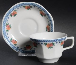Wedgwood Trellis Rose Flat Cup & Saucer Set, Fine China Dinnerware   Flower & Bl