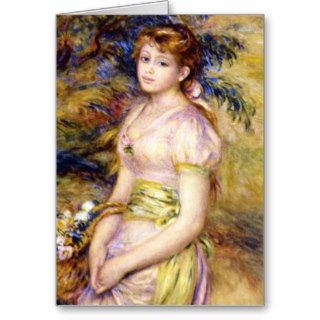 Young Girl with a Basket of Flowers by Renoir Cards