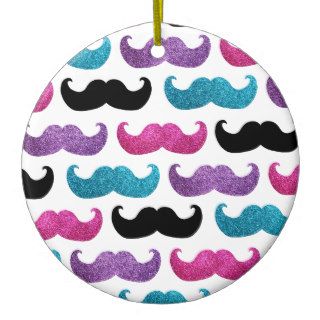 Colorful bling mustache pattern (Faux glitter) Christmas Tree Ornament
