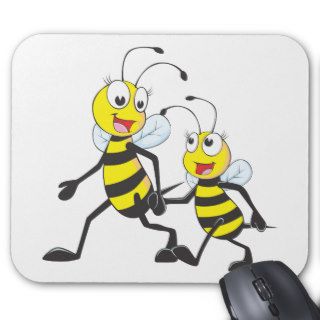 Mommy Walking with Child Cartoon Bees Mouse Pads