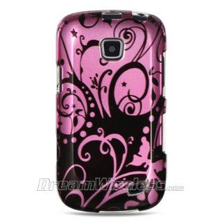 Samsung Illusion I110 Cover Faceplate Face Plate Housing Snap on Snapon Protective Hard Crystal Case Purple with Black Swirl Cell Phones & Accessories