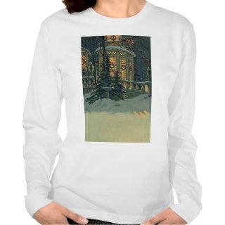 Vintage Christmas, House with Wreaths in Windows T Shirts