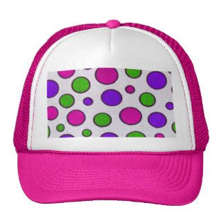 Abstract Pink Green Neon Polka Dots Pattern Hats