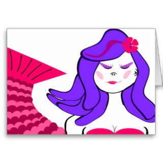 Pink and Purple Mermaid Cartoon Girl Note Cards