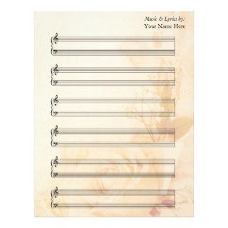 Vintage Rose Blank Sheet Music  Piano Staves Letterhead Template