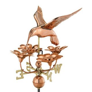 Good Directions Hummingbird with Flowers Weathervane   Polished Copper
