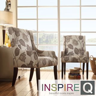 Inspire Q Jourdan Grey Floral Sloped Arm Hostess Chair