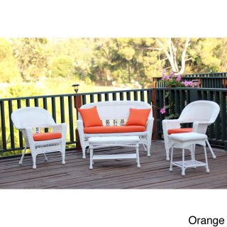 Zest Avenue White Wicker 5 piece Conversation Set With Cushions Orange Size 5 Piece Sets