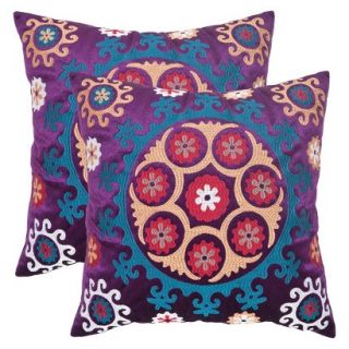 Safavieh 2 Pack Embroidered Velvet Purple Dream Toss Pillows (18x18)