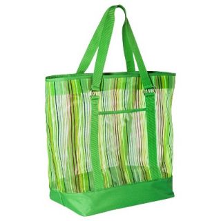 Striped Mesh Beach Tote Handbag   Green