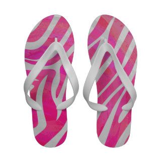Zebra Hot Pink and White Print Flip Flops