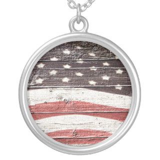 Painted American Flag on Rustic Wood Texture Pendants