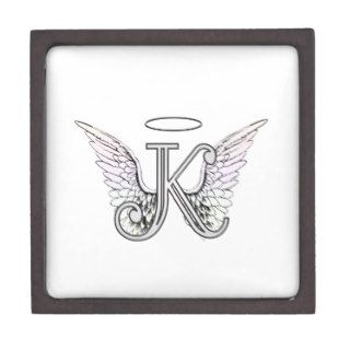 Letter K Initial Monogram with Angel Wings & Halo Premium Trinket Boxes