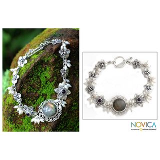 Sterling Silver 'Angelic' Pearl Gemstone Bracelet (Indonesia) Novica Bracelets