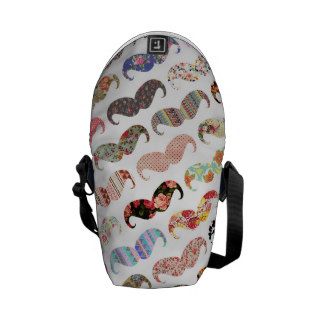 Funny Girly  Colorful Patterns Mustaches Courier Bag