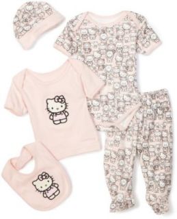 Hello Kitty Organics Baby Hello Kitty with Multi Kitty Pattern 5 Piece Set, Light pink, 6 12 Months Clothing