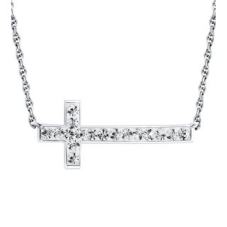 Sterling Silver Crystal Sideways Cross Pendant, Womens