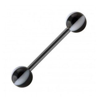 Black 8 Faces Ball Acrylic Tongue Barbell   Body Piercing & Jewelry by VOTREPIERCING   Size 1.6mm/14G   Length 16mm   Balls 06mm Straight Body Piercing Barbells Jewelry
