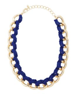 Knot Threaded Chain Wrap Necklace, Neon Blue