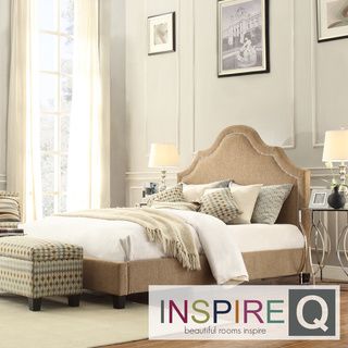 Inspire Q Inspire Q Fletcher King size Mocha Chenille Nailhead Arch Curved Upholstered Bed Brown Size King