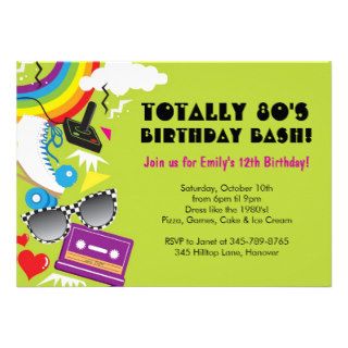 Totally 80's theme birthday party invitations
