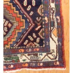 Persian Hand knotted Hamadan Navy/ Ivory Wool Rug (3'5 x 11'6) Runner Rugs