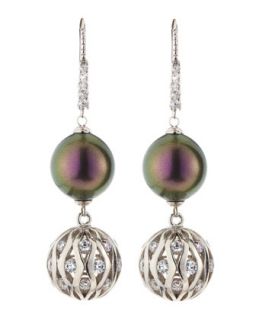 Tahitian Pearl and CZ Cage Earrings
