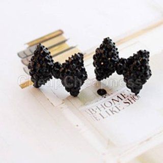 Hot Sale��A Pair Fashion Cute Black Rhinestone Crystal Bowknot Bow Tie Stud Earring  Sports & Outdoors