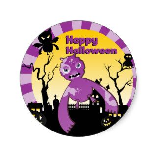 Halloween fun with purple monster round sticker