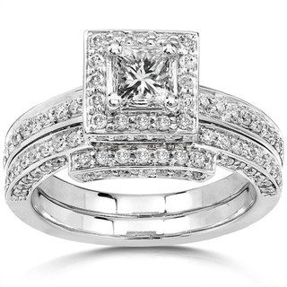 Annello 14k Gold 1 1/4ct TDW Diamond Halo Bridal Ring Set (H I, I1 I2) Annello Bridal Sets