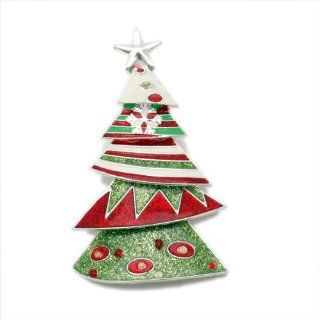 Whimsical Green Red Holiday Tree Clip on Pendant Jewelry