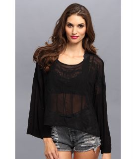 Free People Pandoras Embroidered Top Womens Long Sleeve Pullover (Black)