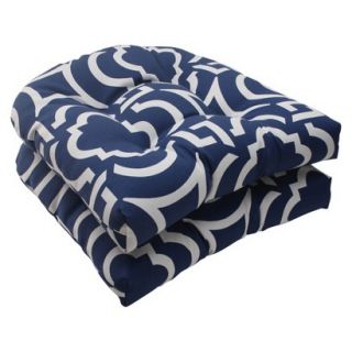 Outdoor 2 Piece Wicker Seat Cushion Set   Blue/White Geometric