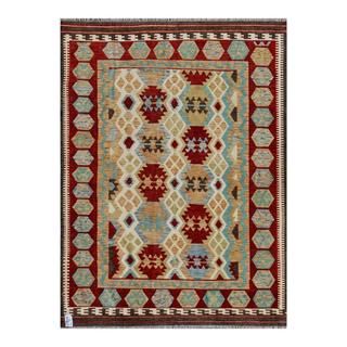 Afghan Hand woven Kilim Red/ Tan Wool Rug (6' x 8'2) 5x8   6x9 Rugs