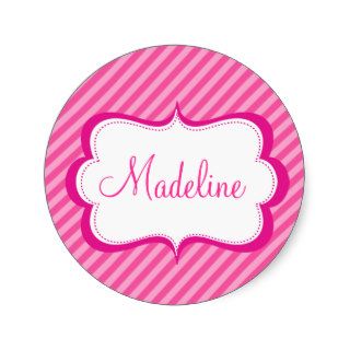 Modern Pink Hot Stripe Princess Seal Sticker name