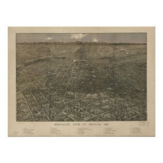 1887 Denver, CO Birds Eye View Panoramic Map Poster