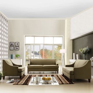 TRIBECCA HOME Winslow Taupe Concave Arm Modern 3 piece Living Room Set Tribecca Home Living Room Sets