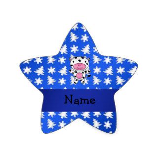 Personalized name cow blue snowflakes trees sticker