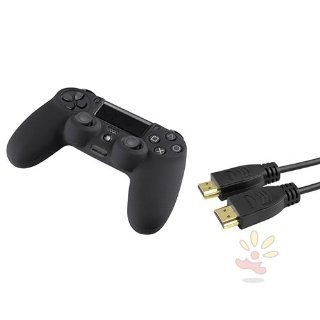 Everydaysource Compatible with Sony PlayStation PS4 Black Silicone Controller Case + 15FT Black High Speed HDMI Cable with Ethernet M/M Video Games