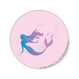 Mermaid Barbie Silhouette Round Stickers