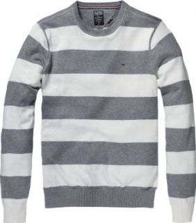 Hilfiger Denim Herren Tandy cn striped sweater l/s 1950333806, Gr. LG (SNOW WHITE / MID GREY HEATHER 118) Bekleidung