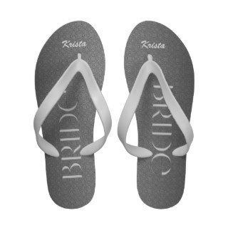 Silver and White Bride Wedding Slippers Flip Flops