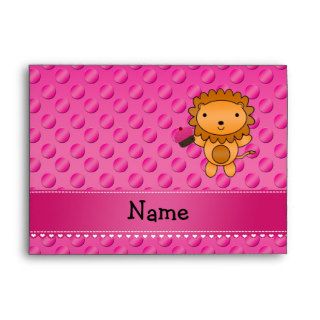 Personalized name lion cupcake pink polka dots envelope