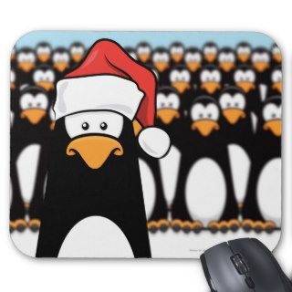 Cartoon Penguin in a Santa Hat Christmas Mousepad