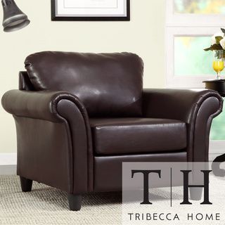 TRIBECCA HOME Petrie Dark Brown Faux Leather Rolled Arm Club Chair Tribecca Home Chairs