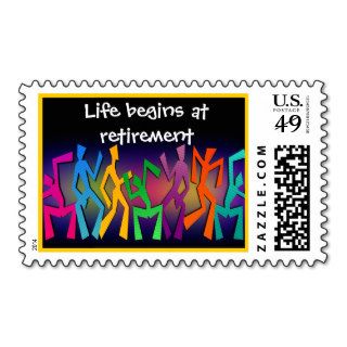 Life begins at retirement, colorful Postage Stamp
