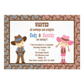 Cowboy and Cowgirl Birthday Invitations