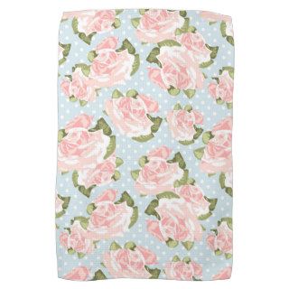 Beautiful rose pattern with blue polka dots hand towels